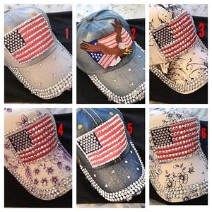 US flag adjustable baseball cap hat Rhinostones